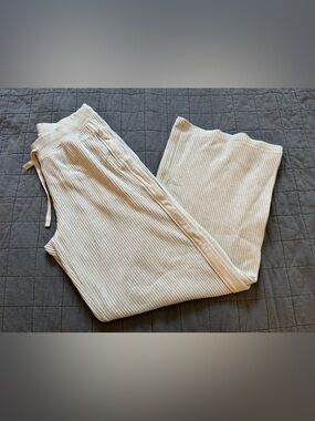 aerie Ribbed Wide Leg Pants in Light Beige